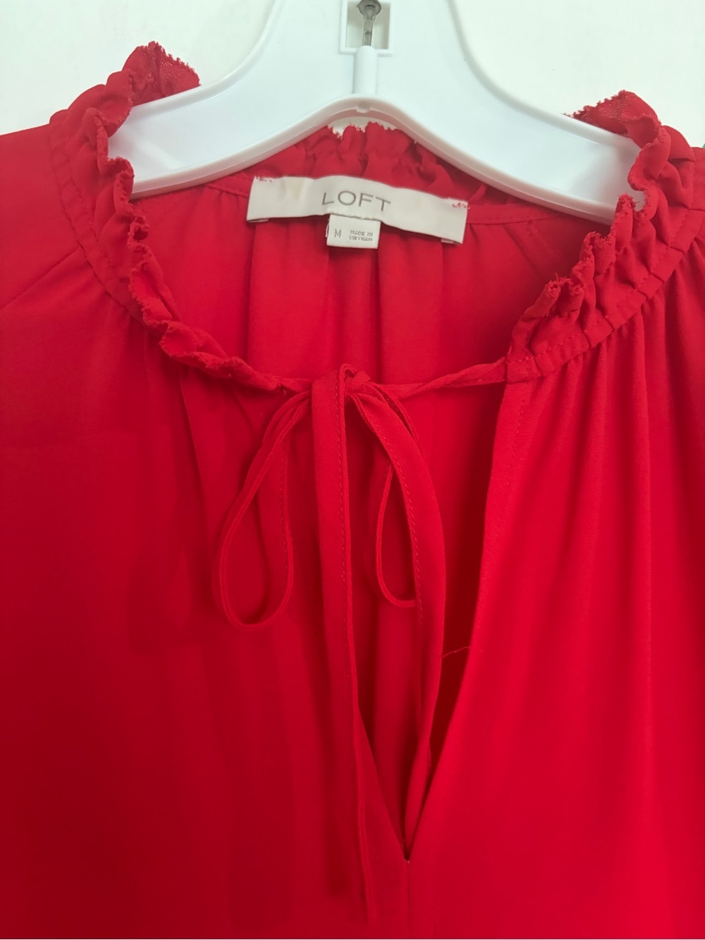 LOFT Red Peplum Tie-Neck Blouse - Picture 3 of 8